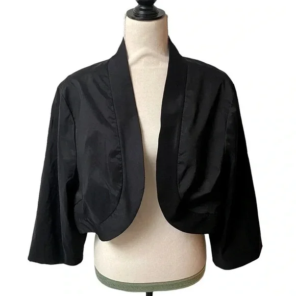 Vintage Niteline Black Open Front Bolero Jacket Cropped Formal Layering Large - Picture 1 of 13
